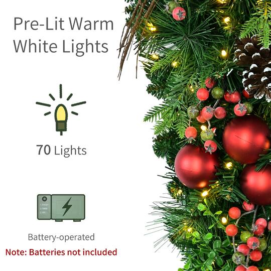 Puleo International 28" Pre-Lit Ornaments, Pinecones & Red Berries Artificial Teardrop Swag